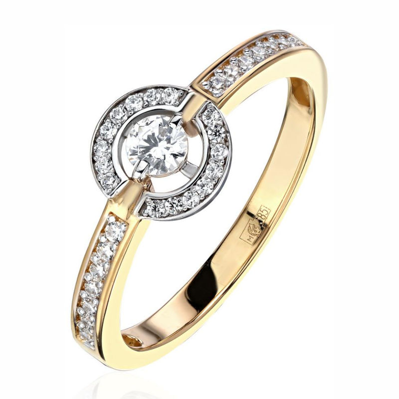 Кольцо из комбинированного золота 585 пробы с фианитами 01К1614159Ж