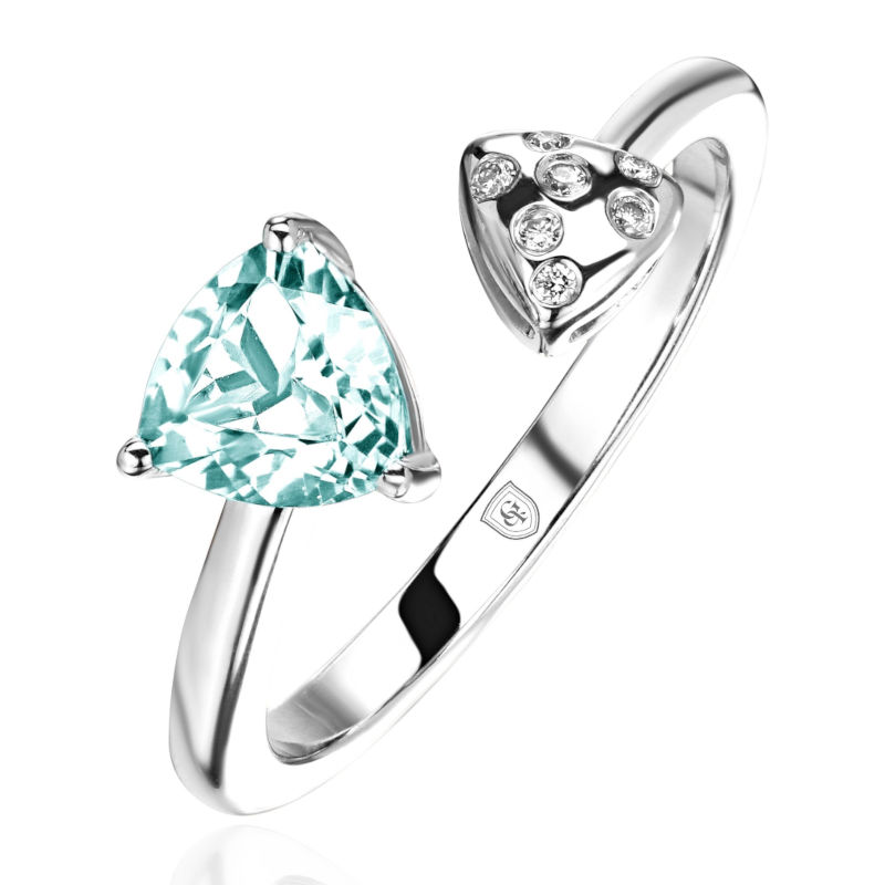 Кольцо из белого золота 585 пробы с топазом и бриллиантами 01К6215455-3