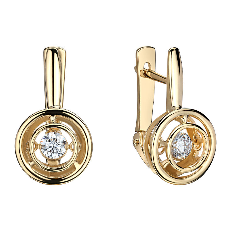 Серьги из желтого золота 585 пробы с фианитами 01С137961