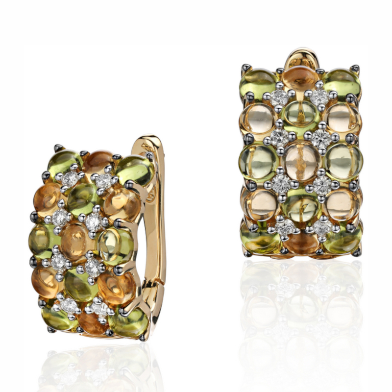 Серьги из желтого золота 585 пробы с цитринами, хризолитами и бриллиантами 01С6311755-2 Серьги из желтого золота 585 пробы с цитринами, хризолитами и бриллиантами 01С6311755-2