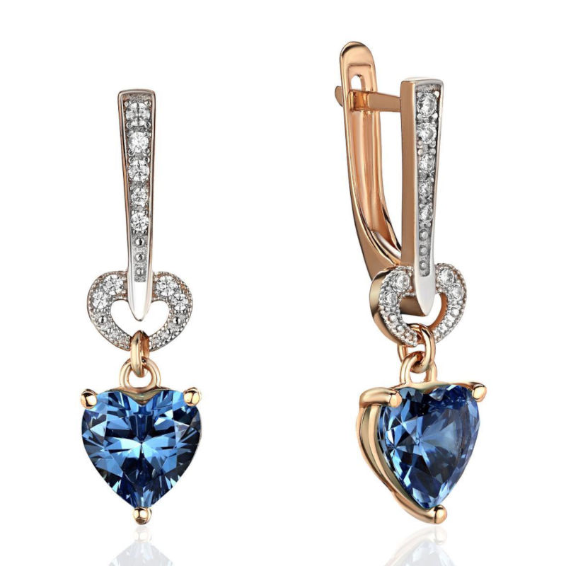 Серьги из красного золота 585 пробы с наноситал сапфиром и фианитами 01С2115443Р-3