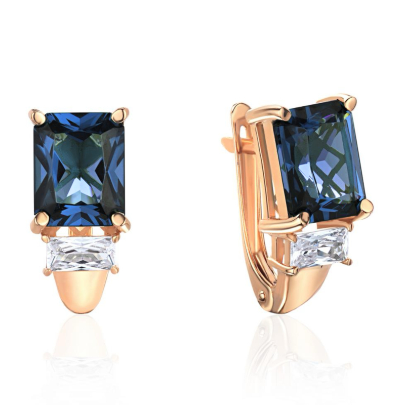 Серьги из красного золота 585 пробы с наноситал топазом и фианитами 01С2115763-1