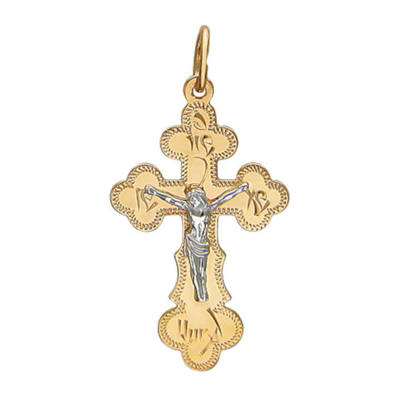 Крест нательный из двух цветов золота 585 пробы без вставок 01Р760628