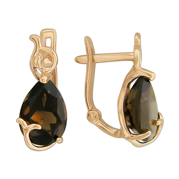 Серьги из красного золота 585 пробы с раух-топазами 01С314800-6