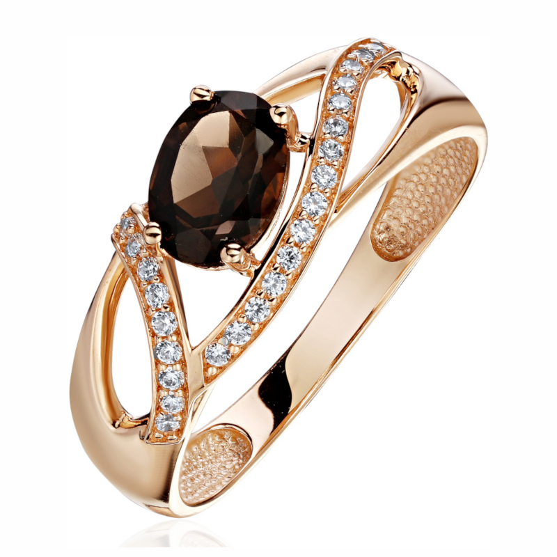 Кольцо из красного золота 585 пробы с раух-топазом и фианитами 01К3116451-3