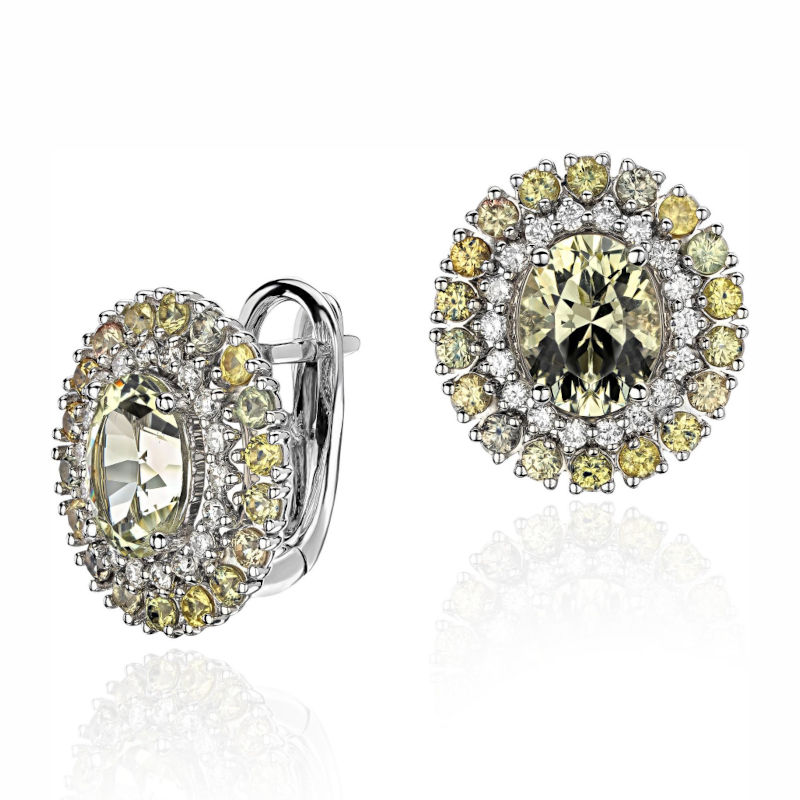 Серьги из белого золота 750 пробы с сапфирами, гелиодорами и бриллиантами 01С6713987-3