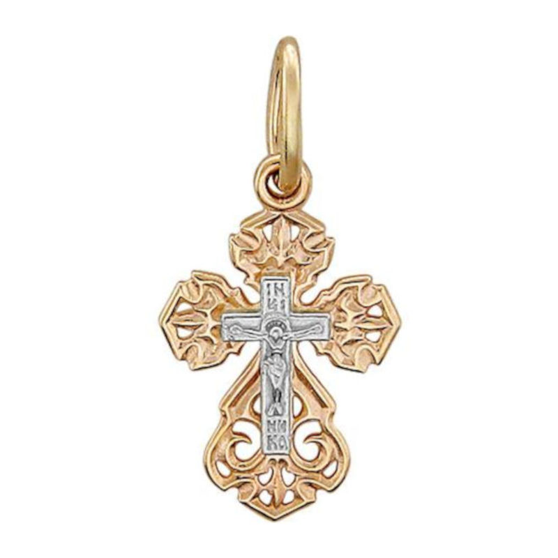Крест нательный из двух цветов золота 585 пробы без вставок 01Р060736