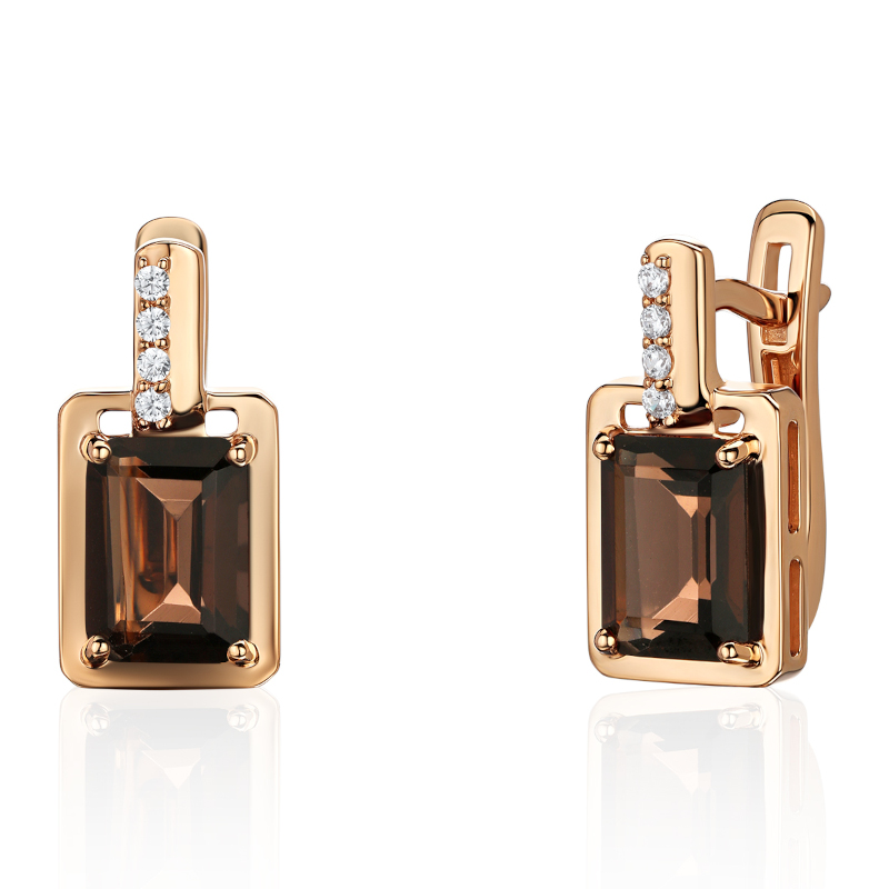 Серьги из красного золота 585 пробы с раух-топазами и фианитами 01С3116528-2