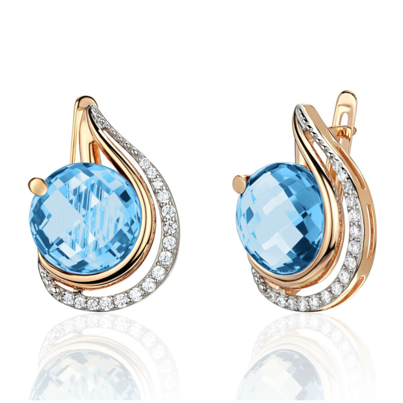 Серьги из красного золота 585 пробы с топазами и фианитами 01С3115595-3