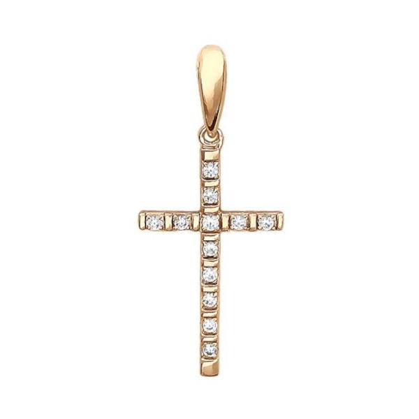 Подвеска "Крест" из красного золота 585 пробы с бриллиантами 01Р610692-17 Подвеска "Крест" из красного золота 585 пробы с бриллиантами 01Р610692-17