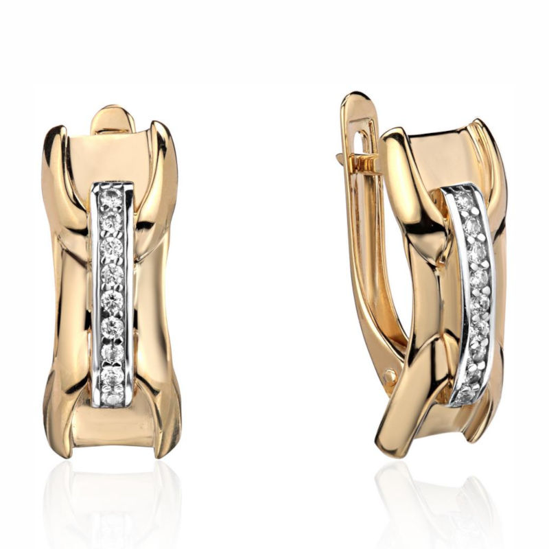 Серьги из желтого золота 585 пробы с фианитами 01С1316078Р