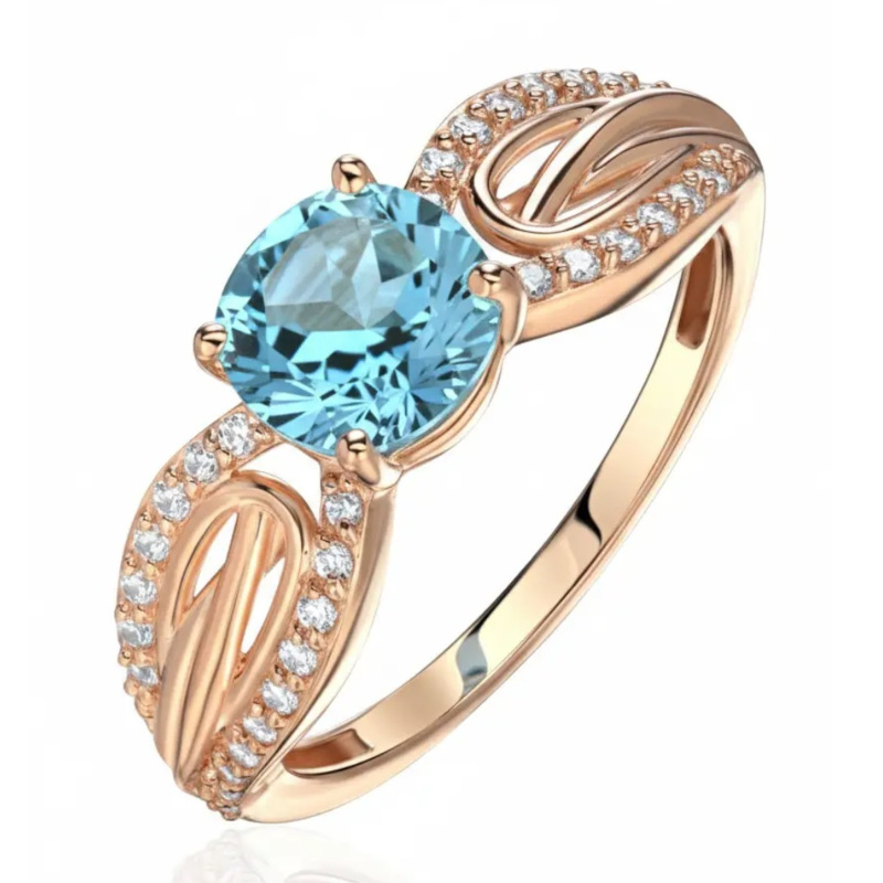 Кольцо из красного золота 585 пробы с топазом и фианитами 01К3116452-1