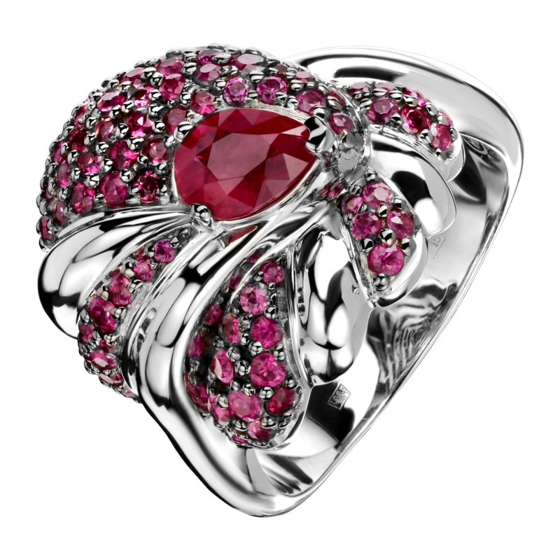 Кольцо из белого золота 585 пробы с рубинами 01К5214474-2