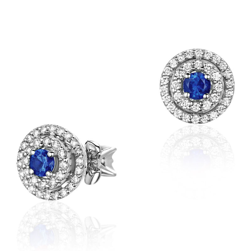 Серьги из белого золота 585 пробы с сапфирами и бриллиантами 01С6215624-2