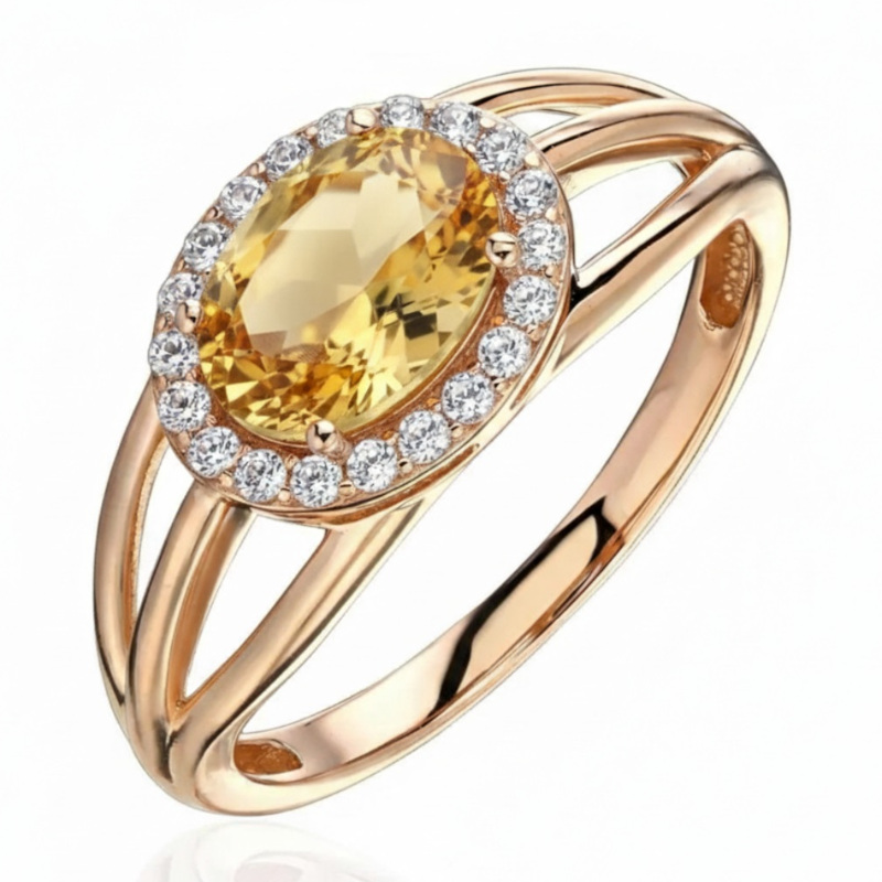 Кольцо из красного золота 585 пробы с цитрином и фианитами 01К3116527-6