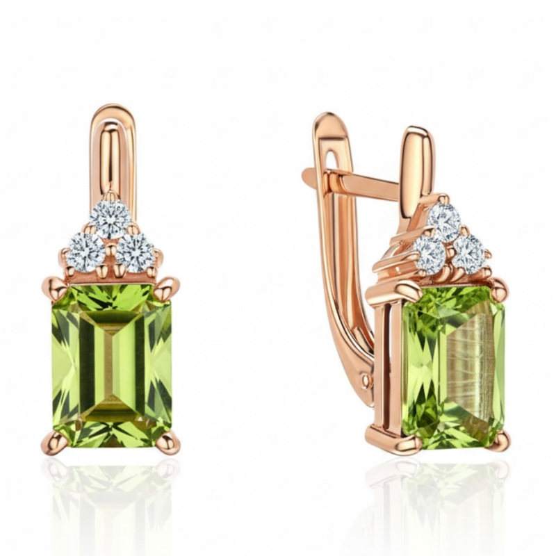 Серьги из красного золота 585 пробы с хризолитами и фианитами 01С3116476-4