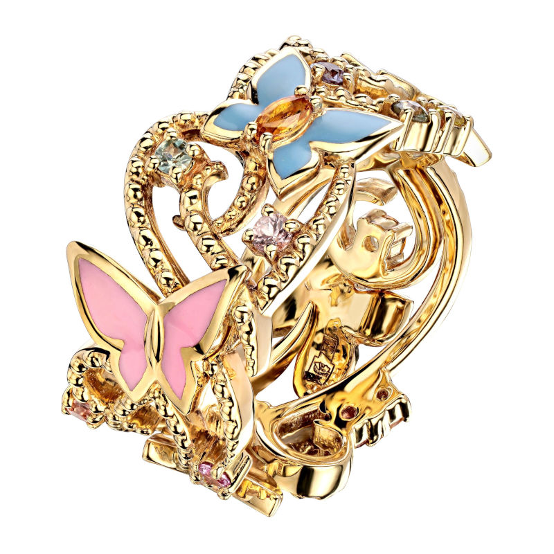 Кольцо из желтого золота 750 пробы с сапфирами и эмалью 01К546111Э-1 Кольцо из желтого золота 750 пробы с сапфирами и эмалью 01К546111Э-1