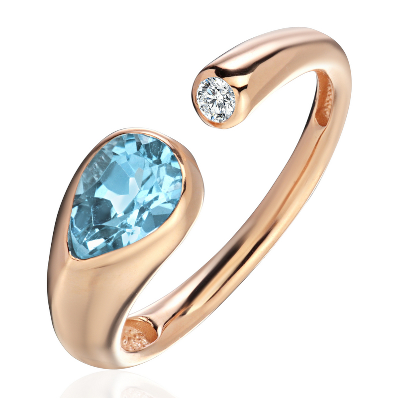 Кольцо из красного золота 585 пробы с топазом и фианитом 01К3115429-1