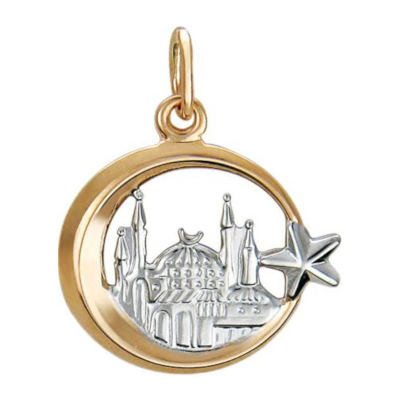 Мусульманская подвеска в виде мечети и полумесяца из красного золота 585 пробы без вставок 01П011537