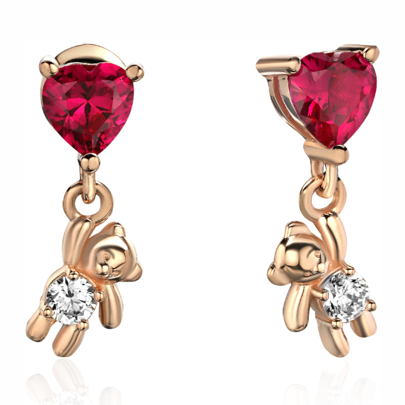 Серьги из красного золота 585 пробы с фианитами и корундами 01С2114307-1 Серьги из красного золота 585 пробы с фианитами и корундами 01С2114307-1