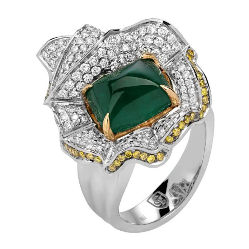 Кольцо из комбинированного золота 750 пробы с изумрудом и бриллиантами 01К6813114-1 Кольцо из комбинированного золота 750 пробы с изумрудом и бриллиантами 01К6813114-1