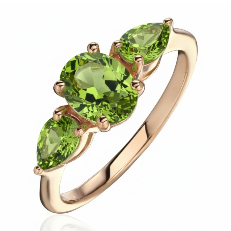 Кольцо из красного золота 585 пробы с хризолитами 01К3116573-4