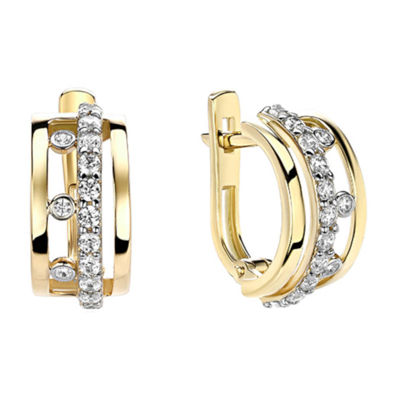 Серьги из желтого золота 585 пробы с фианитами 01С1314219Р