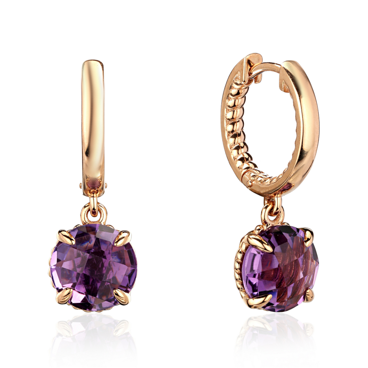 Серьги из красного золота 585 пробы с аметистами 01С3115410-1
