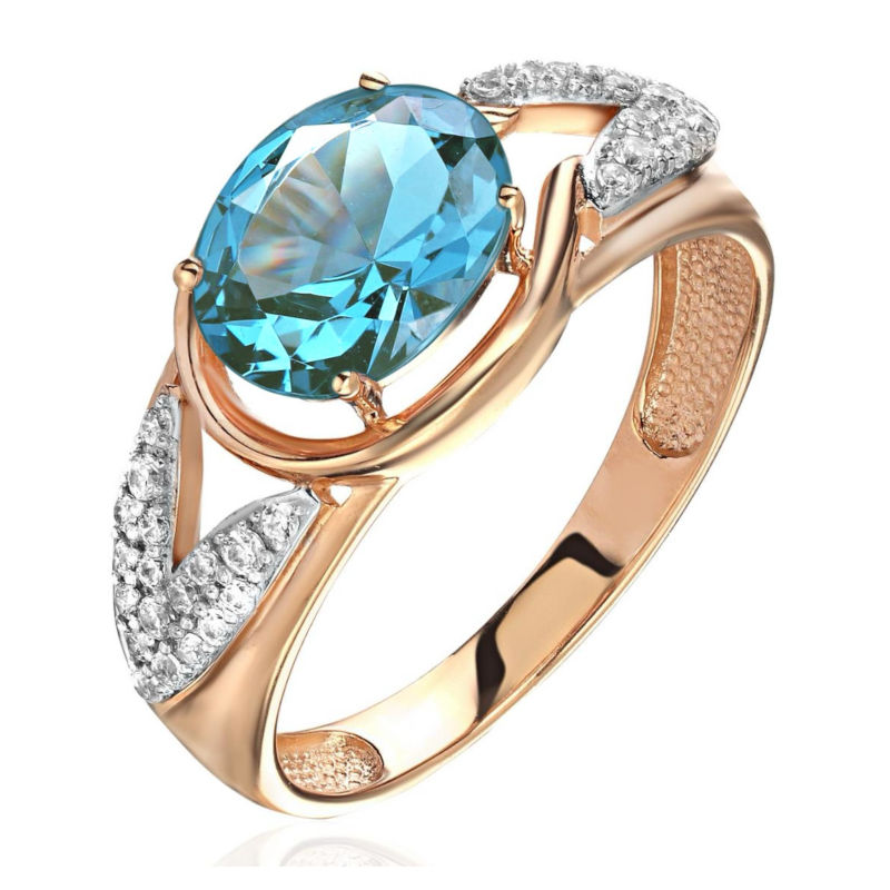 Кольцо из красного золота 585 пробы с топазом и фианитами 01К3115347-2