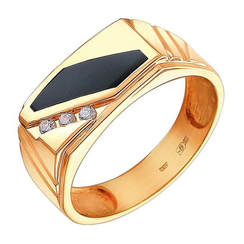 Перстень из красного золота 585 пробы с фианитами и агатом 01Т411763-1