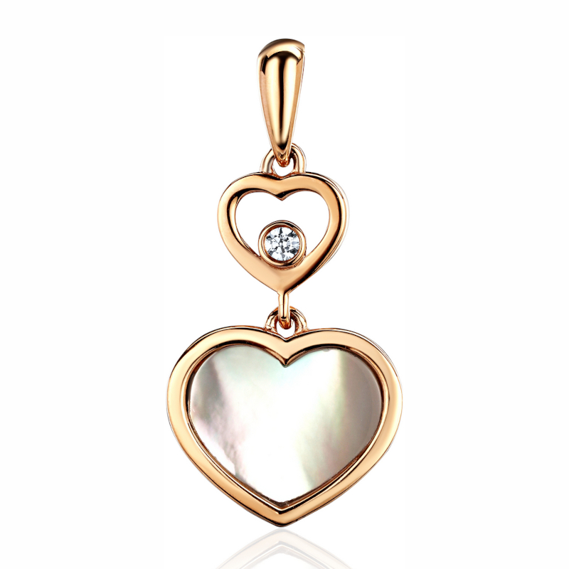 Подвеска "Сердце" из красного золота 585 пробы с фианитом и перламутром 01П4115094-1
