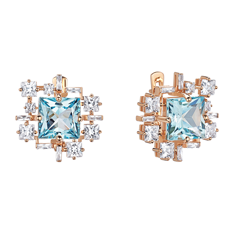 Серьги из красного золота 585 пробы с топазами и фианитами 01С3115421-1