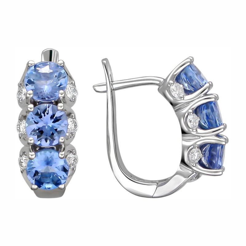 Серьги из белого золота 750 пробы с танзанитами и бриллиантами 01С6271105-1