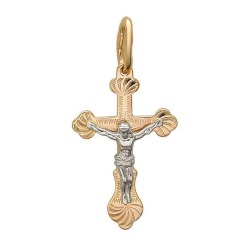 Крест нательный из двух цветов золота 585 пробы без вставок 01Р760591