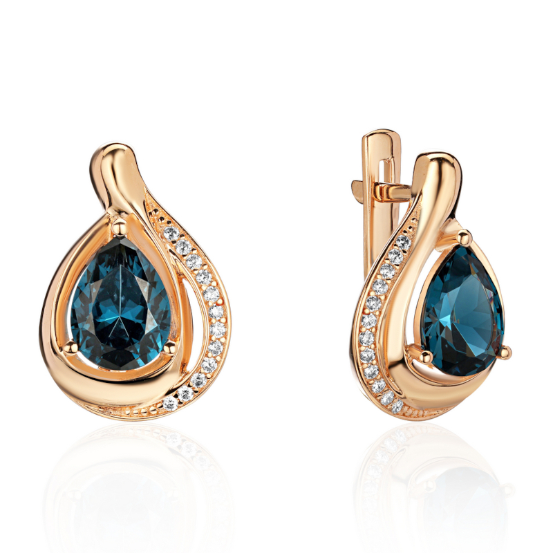 Серьги из красного золота 585 пробы с наноситал топазом и фианитами 01С2115348-1