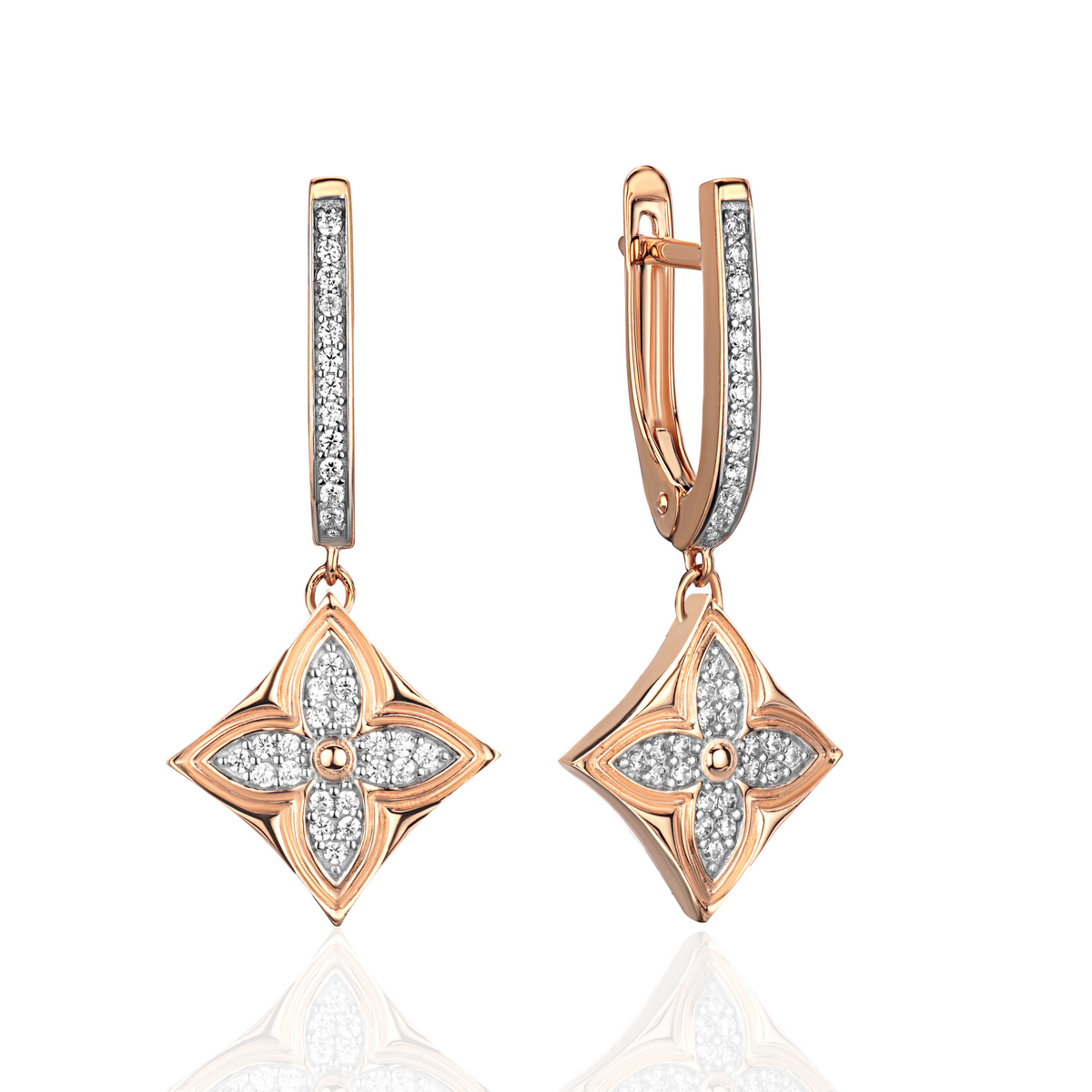 Серьги из красного золота 585 пробы с фианитами 01С1115577Р