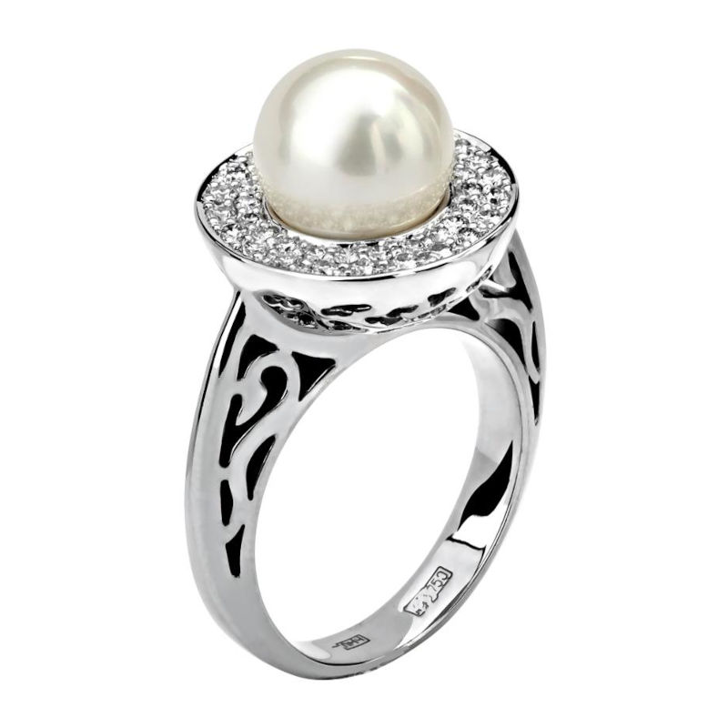 Кольцо из белого золота 750 пробы с жемчугом и бриллиантами 01К672904-1 Кольцо из белого золота 750 пробы с жемчугом и бриллиантами 01К672904-1