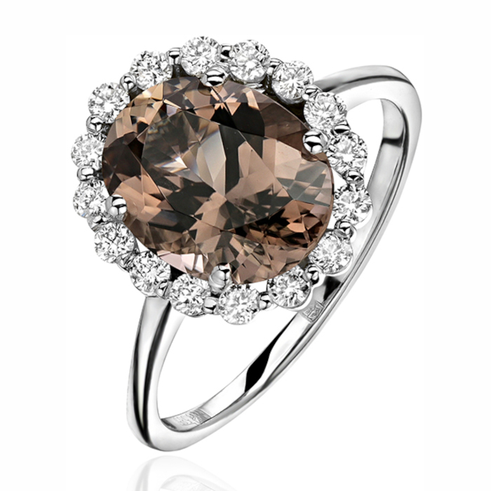 Кольцо из белого золота 585 пробы с турмалином и бриллиантами 01К6251032-14