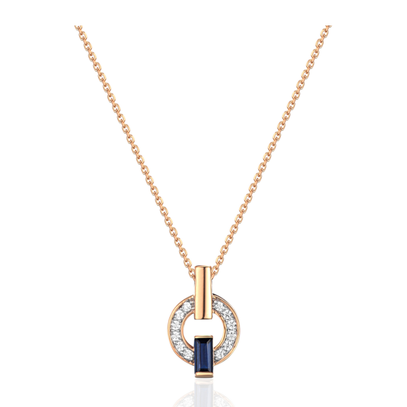 Колье из красного золота 585 пробы с наносапфиром и фианитами 01Л212424-1