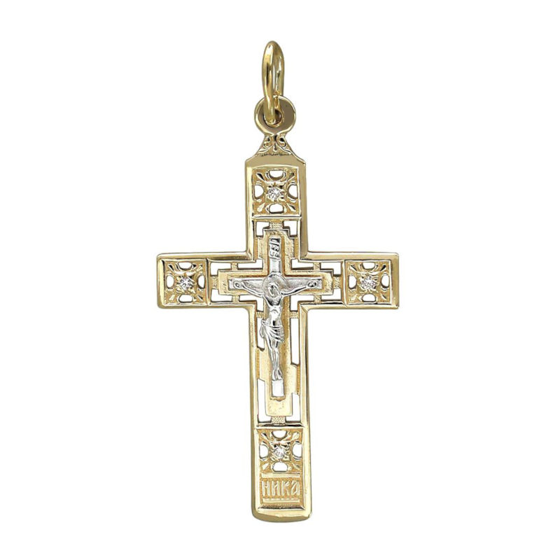 Крест нательный из желтого золота 585 пробы с бриллиантами 01Р630871-17