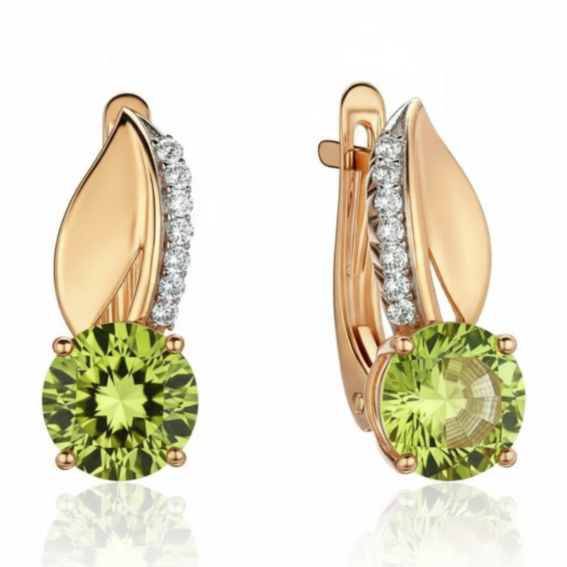 Серьги из красного золота 585 пробы с хризолитами и фианитами 01С3116423Р-4