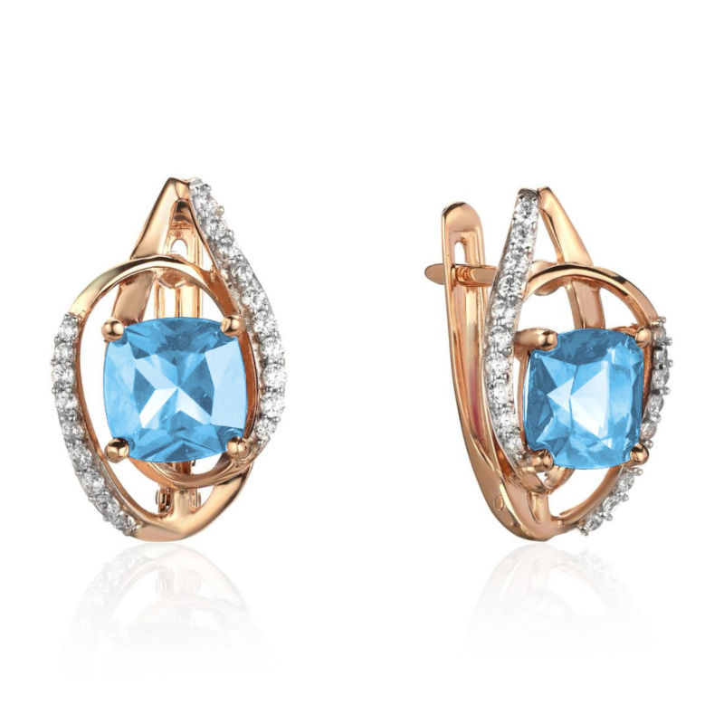 Серьги из красного золота 585 пробы с топазом и фианитами 01С3115322Р-2