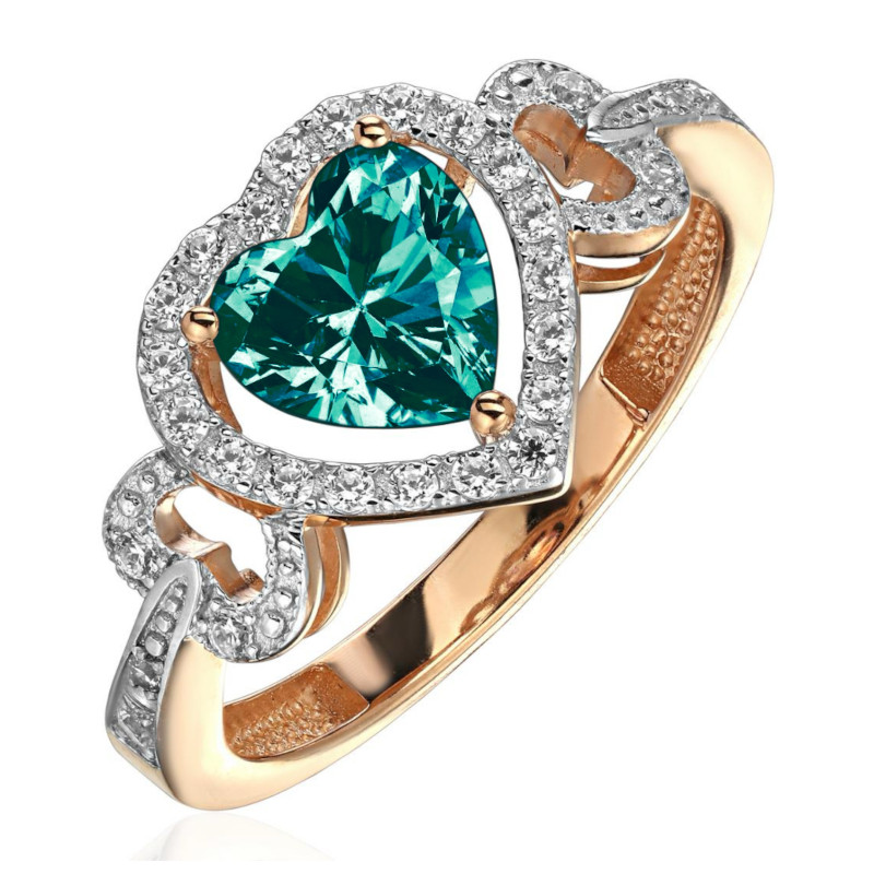 Кольцо из красного золота 585 пробы с наноситал турмалином и фианитами 01К2116543Р-4