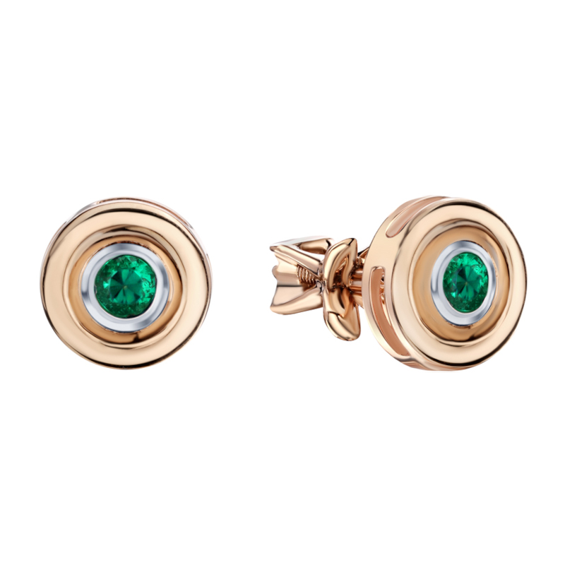 Серьги из красного золота 585 пробы с изумрудами 01С517568-2