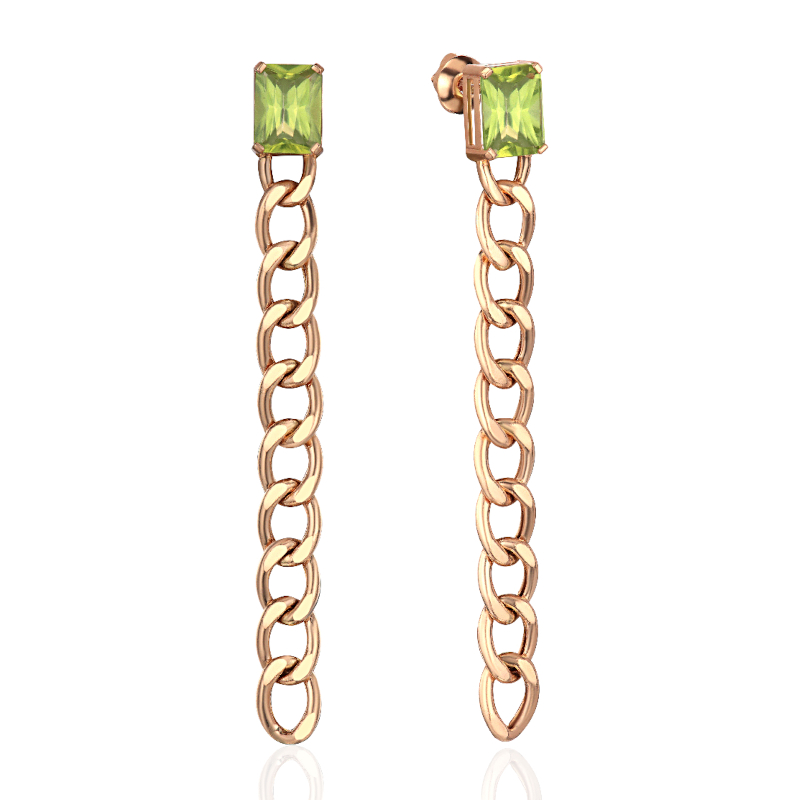 Серьги из красного золота 585 пробы с хризалитом 01С3116912-1