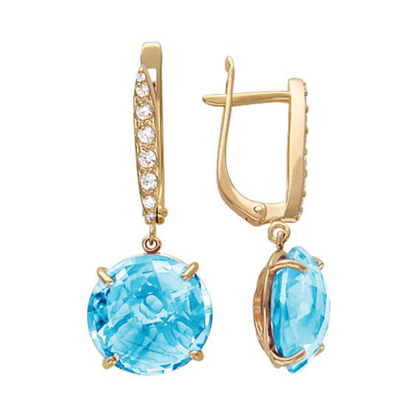 Серьги из красного золота 585 пробы с топазами и фианитами 01С315109-3