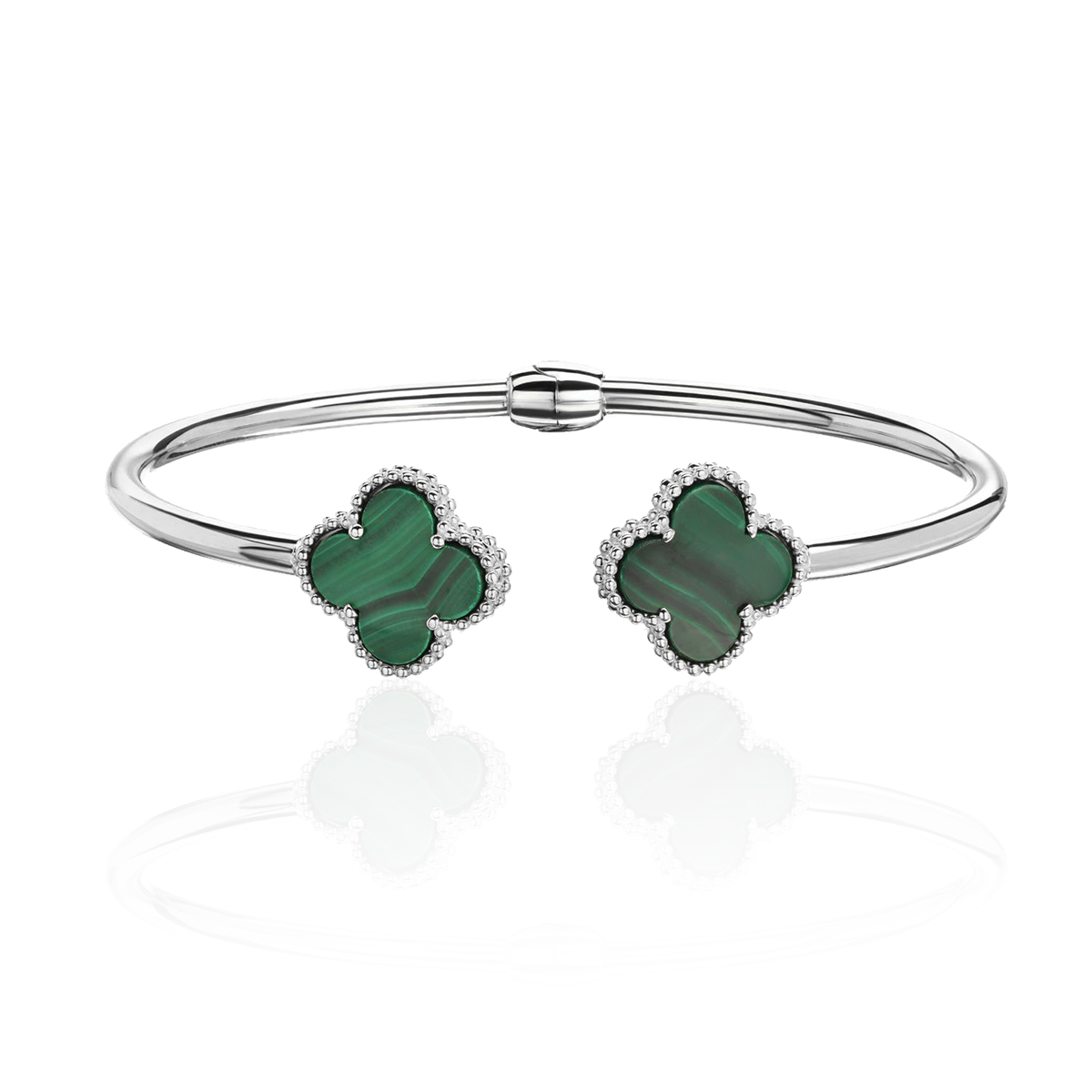 Браслет "Клевер" из белого золота 585 пробы с малахитами 01Б422901-2