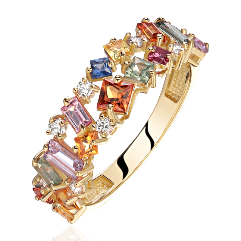 Кольцо из красного золота 585 пробы с сапфирами и бриллиантами 01К6115500-1