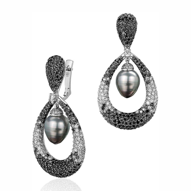 Серьги из белого золота 585 пробы с жемчугом и бриллиантами 01С6213106-4