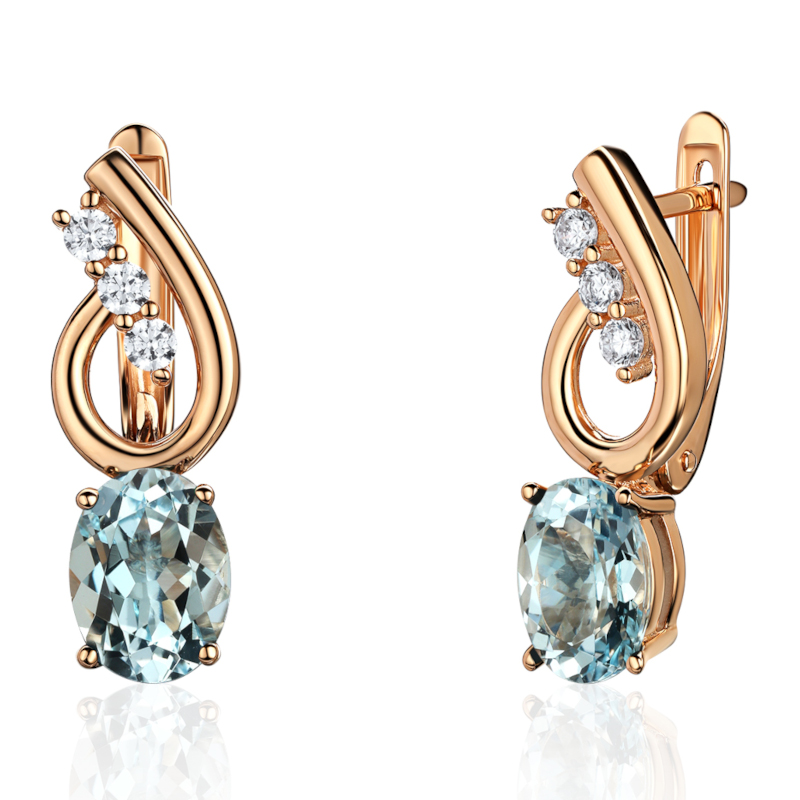 Серьги из красного золота 585 пробы с топазами и фианитами 01С3115339-1